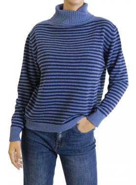 maglia a righe misto cashmere collo alto